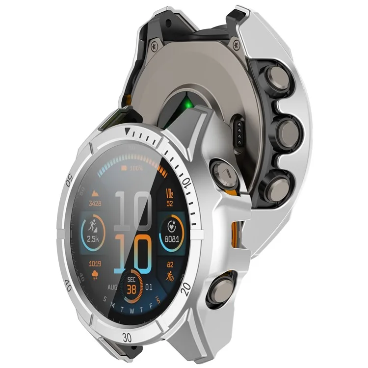Для Garmin Tactix 8 51мм AMOLED версия Чехол ПК Корпус с закаленным стеклом Защитная пленка - Серебристый+Черный