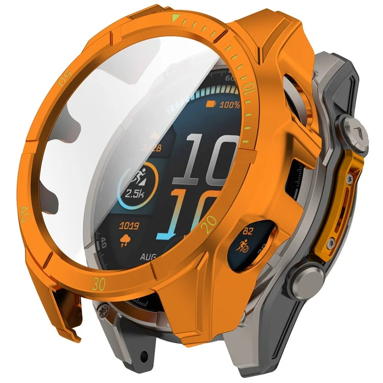For Garmin Tactix 8 51mm AMOLED Version Watch Case PC Frame with Tempered Glass Screen Film - Orange+Green
