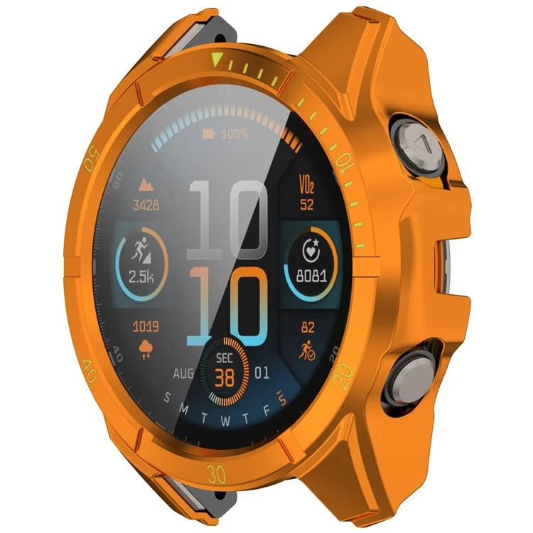 For Garmin Tactix 8 51mm AMOLED Version Watch Case PC Frame with Tempered Glass Screen Film - Orange+Green