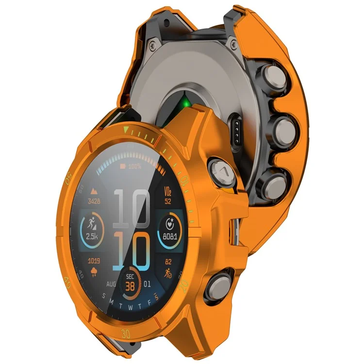 For Garmin Tactix 8 51mm AMOLED Version Watch Case PC Frame with Tempered Glass Screen Film - Orange+Green