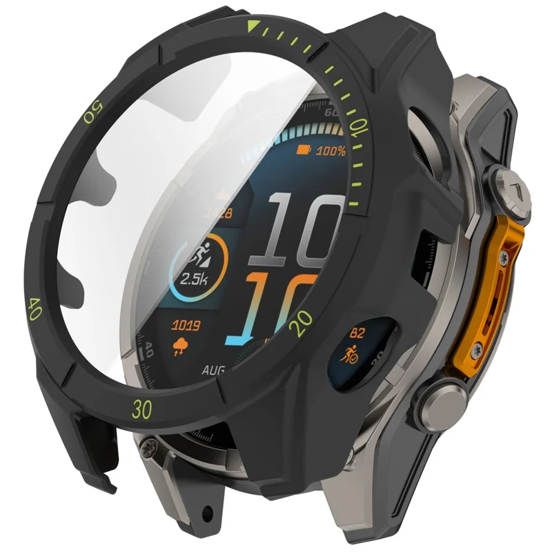 Pour Garmin Tactix 8 47mm Version AMOLED Boîtier de montre Cadre PC avec Film de protection d'écran en verre trempé - Noir+Vert