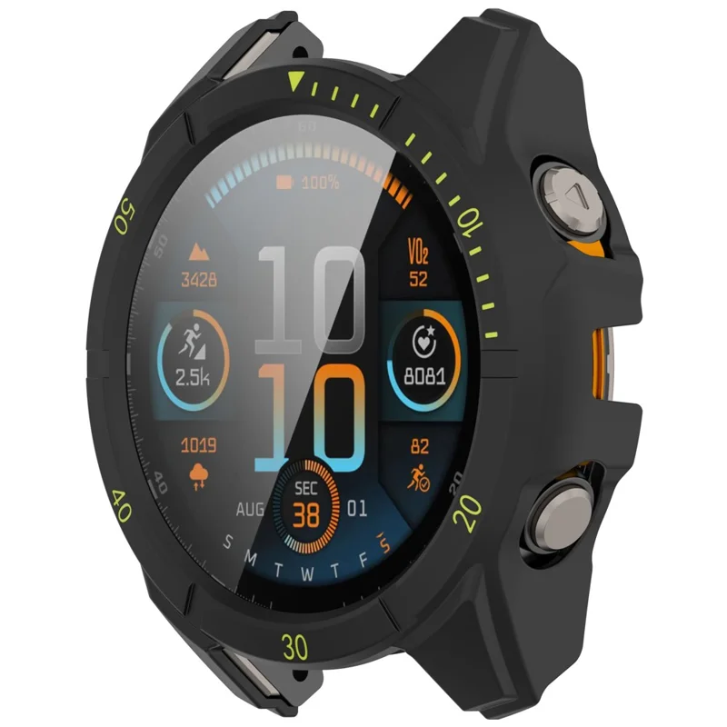 Pour Garmin Tactix 8 47mm Version AMOLED Boîtier de montre Cadre PC avec Film de protection d'écran en verre trempé - Noir+Vert