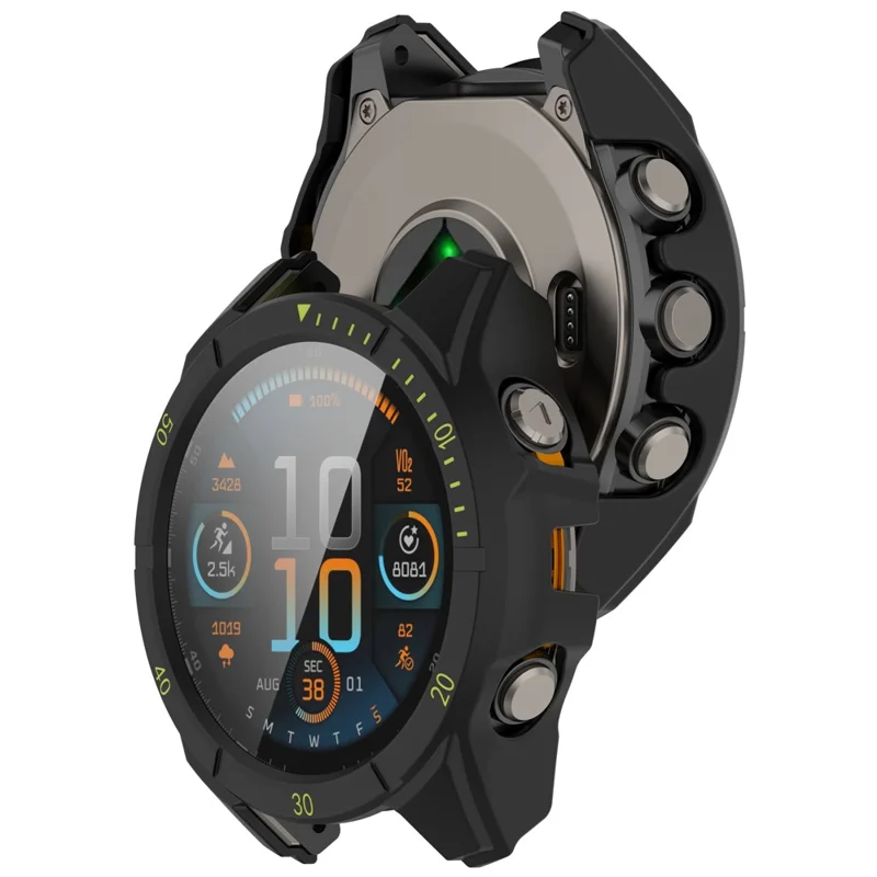 Pour Garmin Tactix 8 47mm Version AMOLED Boîtier de montre Cadre PC avec Film de protection d'écran en verre trempé - Noir+Vert