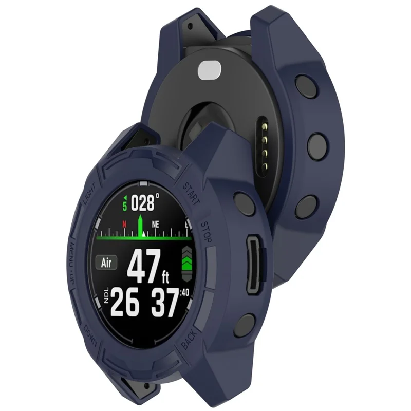 For Garmin Descent G2 Soft TPU Watch Case Hollow Shockproof Bumper Frame Cover - Midnight Blue