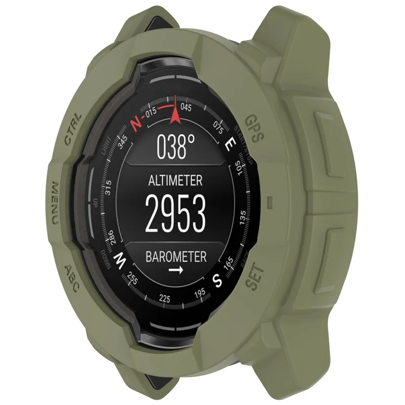 Für Garmin Instinct 3 AMOLED 45mm / Instinct 3 Solar 45mm Uhrengehäuse Silikon Stoßfeste Schutzrahmen - Armeegrün