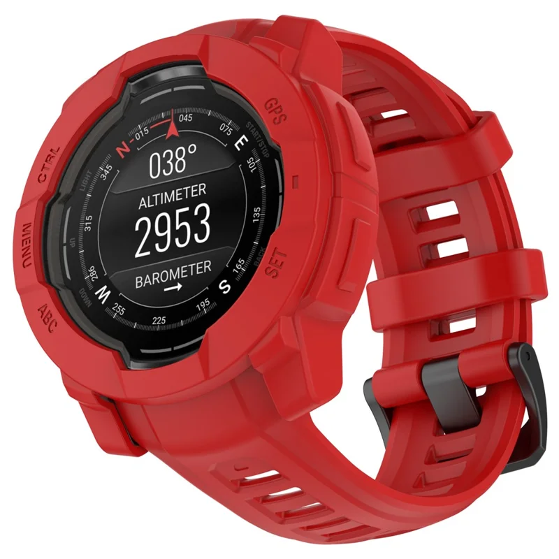 For Garmin Instinct 3 AMOLED 45mm / Instinct 3 Solar 45mm Watch Case Silicone Shockproof Bumper Frame - Red