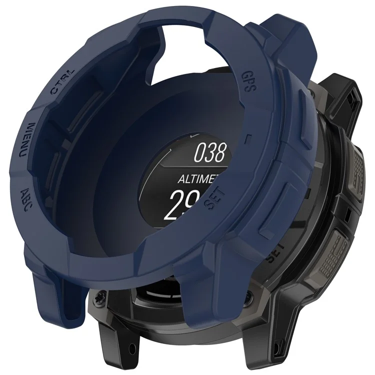 For Garmin Instinct 3 AMOLED 45mm / Instinct 3 Solar 45mm Watch Case Silicone Shockproof Bumper Frame - Midnight Blue
