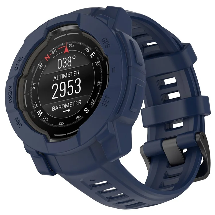 For Garmin Instinct 3 AMOLED 45mm / Instinct 3 Solar 45mm Watch Case Silicone Shockproof Bumper Frame - Midnight Blue