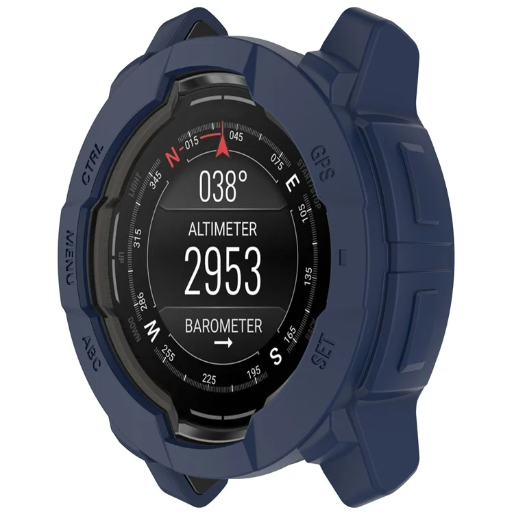 For Garmin Instinct 3 AMOLED 45mm / Instinct 3 Solar 45mm Watch Case Silicone Shockproof Bumper Frame - Midnight Blue