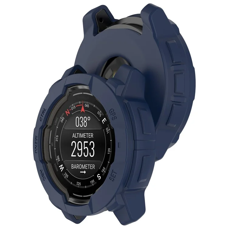 For Garmin Instinct 3 AMOLED 45mm / Instinct 3 Solar 45mm Watch Case Silicone Shockproof Bumper Frame - Midnight Blue