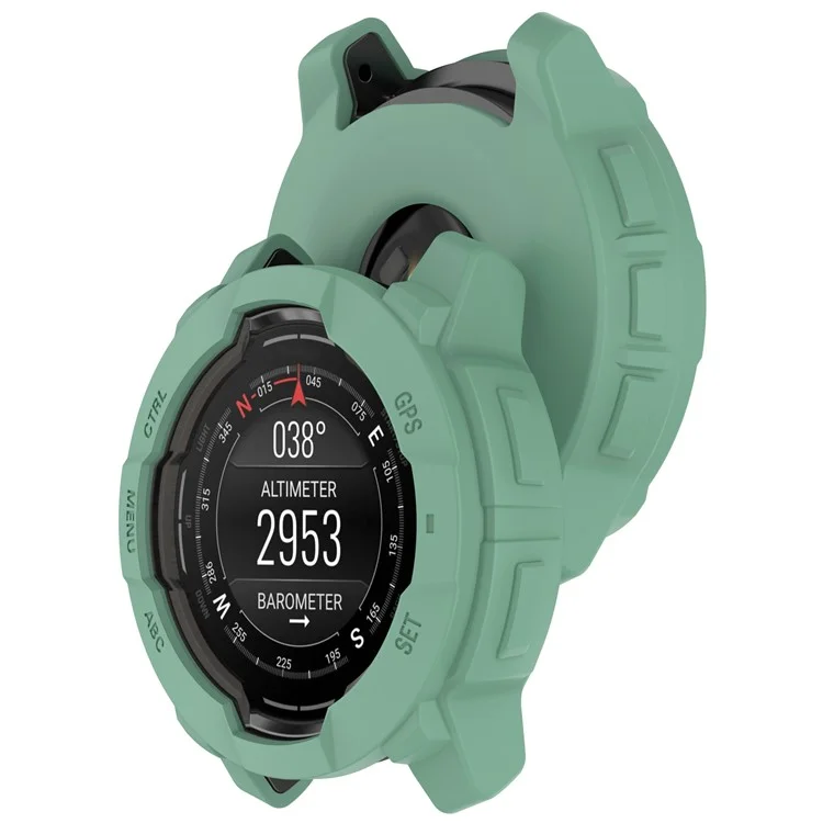 For Garmin Instinct 3 AMOLED 45mm / Instinct 3 Solar 45mm Watch Case Silicone Shockproof Bumper Frame - Green