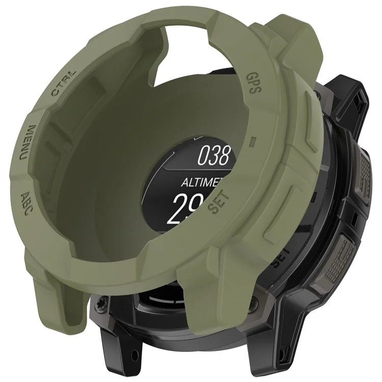 For Garmin Instinct 3 AMOLED 50mm / Instinct 3 Solar 50mm Watch Case Silicone Shockproof Bumper Frame - Army Green