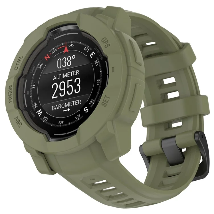 For Garmin Instinct 3 AMOLED 50mm / Instinct 3 Solar 50mm Watch Case Silicone Shockproof Bumper Frame - Army Green