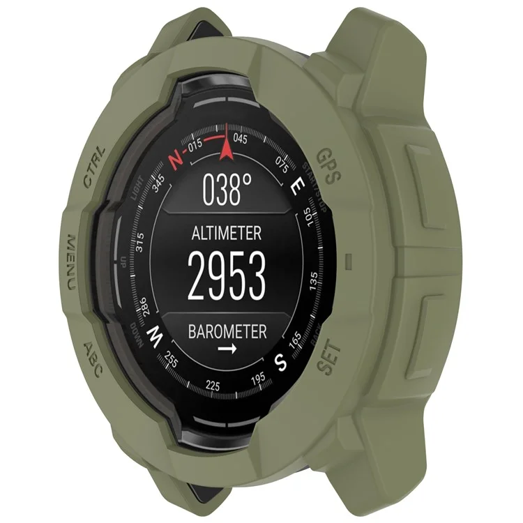For Garmin Instinct 3 AMOLED 50mm / Instinct 3 Solar 50mm Watch Case Silicone Shockproof Bumper Frame - Army Green