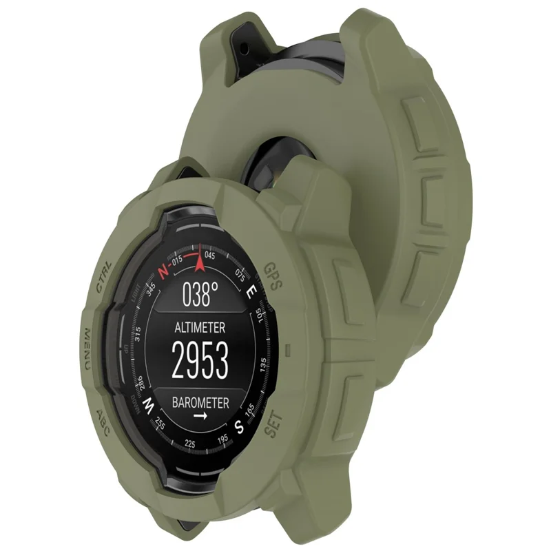 For Garmin Instinct 3 AMOLED 50mm / Instinct 3 Solar 50mm Watch Case Silicone Shockproof Bumper Frame - Army Green