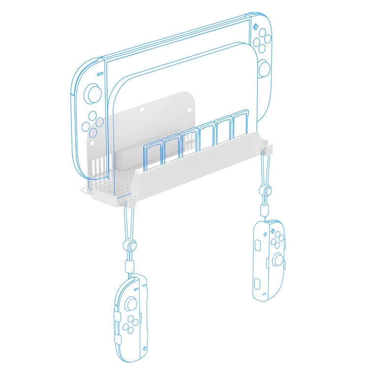 Support mural JYS JYS-NS2291 pour Console Nintendo Switch 2 / Switch / Switch OLED avec Emplacements de Rangement pour Cartes de Jeu - Blanc
