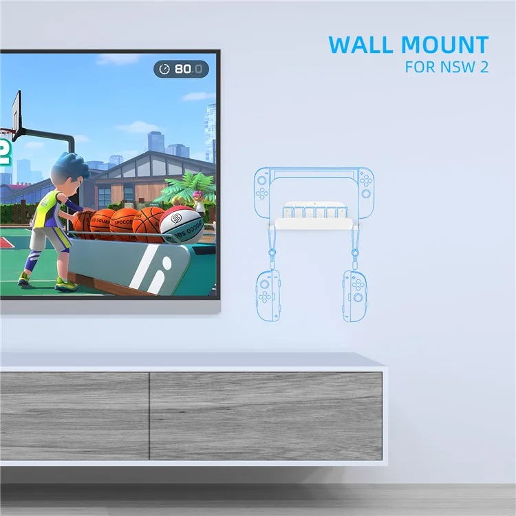 Support mural JYS JYS-NS2291 pour Console Nintendo Switch 2 / Switch / Switch OLED avec Emplacements de Rangement pour Cartes de Jeu - Blanc