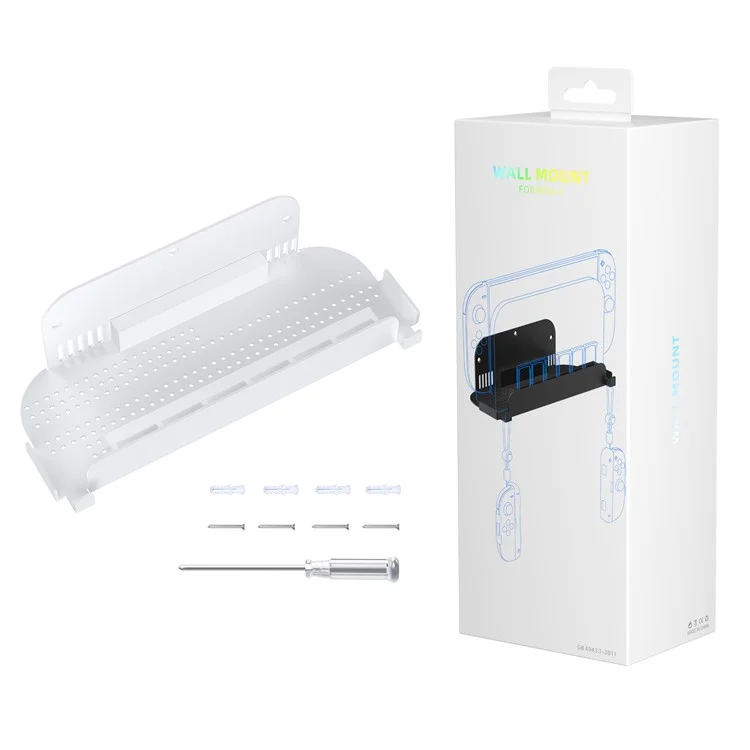 Support mural JYS JYS-NS2291 pour Console Nintendo Switch 2 / Switch / Switch OLED avec Emplacements de Rangement pour Cartes de Jeu - Blanc