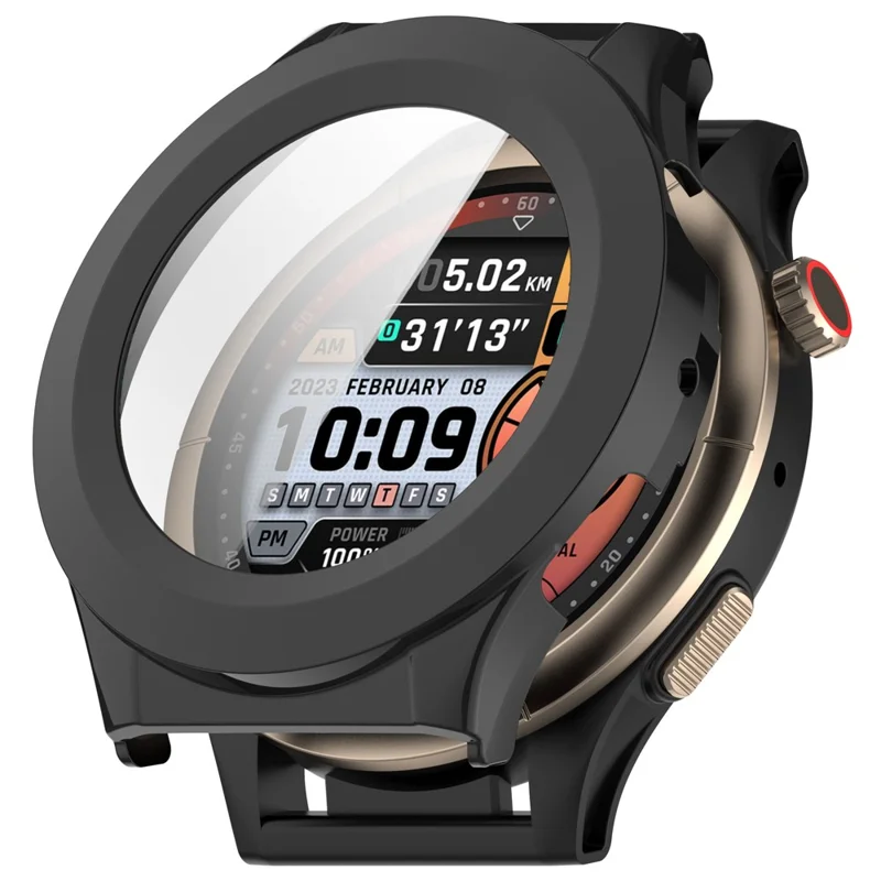 Watch Case for Huami Amazfit Cheetah Round / Cheetah Pro PC Frame Cover with Tempered Glass Screen Film - Black