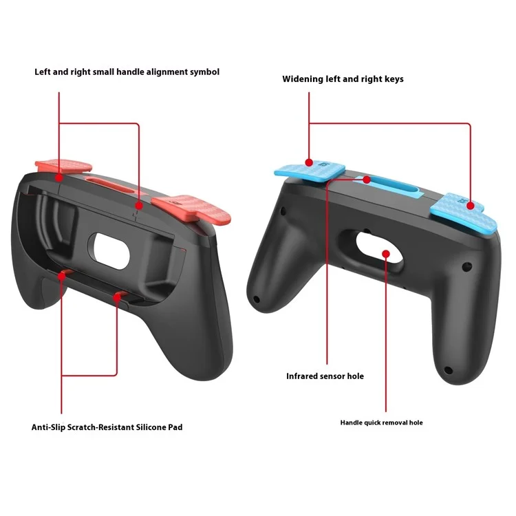 PGTECH GP-361 2 Poignées de Contrôleur Ergonomiques Gauche et Droite pour Nintendo Switch Joy-Con - Noir Rouge+Noir Bleu