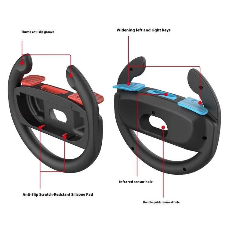 PGTECH GP-362 2 Pièces pour Nintendo Switch 2 Volant de jeu de course Bracket Gauche et Droit Joy-Con Wheel - Noir Rouge+Noir Bleu