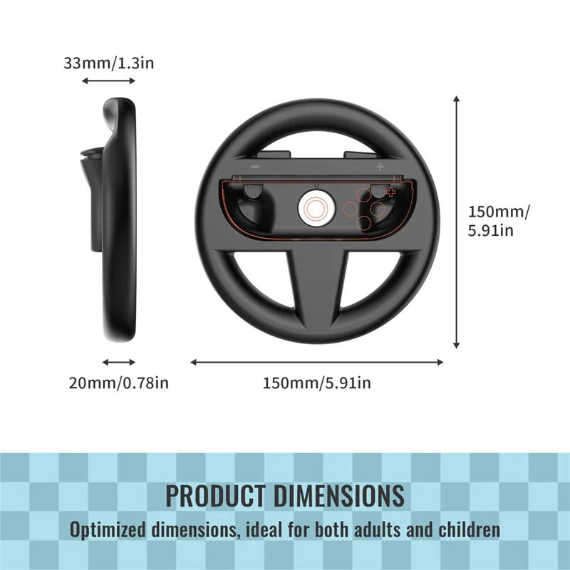 JYS-NS2261 2Pcs For Nintendo Switch 2 Left and Right Joy-Con Racing Steering Wheel Controller - Black