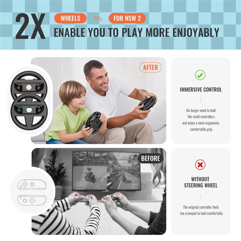 JYS-NS2261 2Pcs For Nintendo Switch 2 Left and Right Joy-Con Racing Steering Wheel Controller - Black