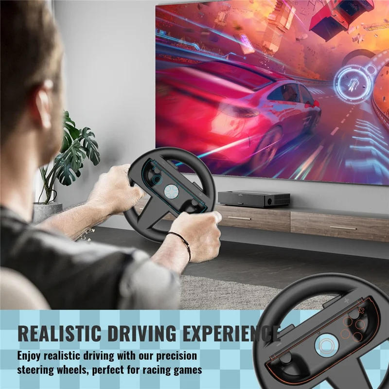 JYS-NS2261 2Pcs For Nintendo Switch 2 Left and Right Joy-Con Racing Steering Wheel Controller - Black