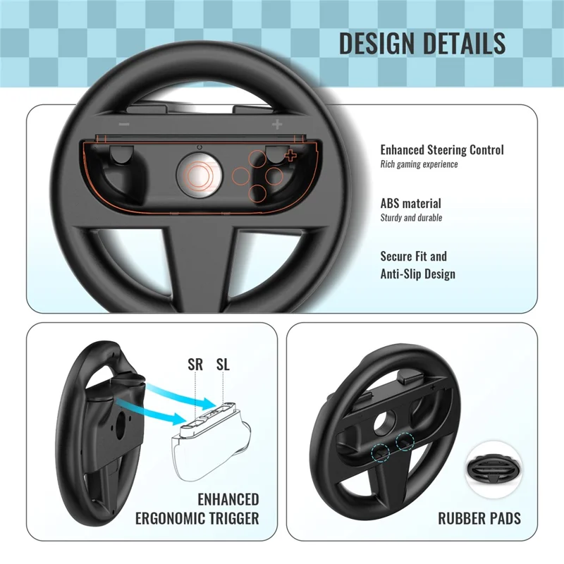 JYS-NS2261 2Pcs For Nintendo Switch 2 Left and Right Joy-Con Racing Steering Wheel Controller - Black