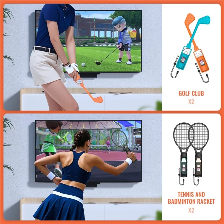 JYS-NS2281 Для Nintendo Switch 2 Набор 9-в-1 Спортивных Игровых Аксессуаров: Теннисная Ракетка, Гольф-Клюшка, Ремешок для Ноги и Контроллер с Датчиком Движения