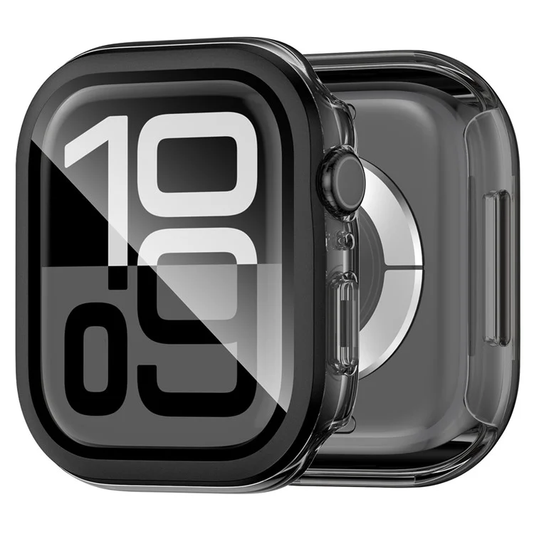 For Apple Watch Series 10 46mm Hard PC IML Watch Case with Tempered Glass Screen Film - Transparent Black
