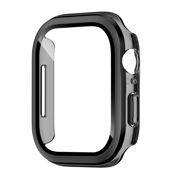 For Apple Watch Series 10 46mm Hard PC IML Watch Case with Tempered Glass Screen Film - Transparent Black
