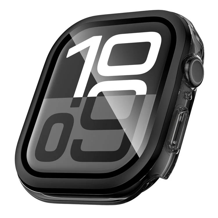 For Apple Watch Series 10 46mm Hard PC IML Watch Case with Tempered Glass Screen Film - Transparent Black