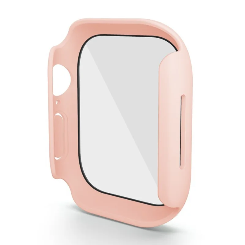 WANLONFENG For Apple Watch Series 11 / 10 42mm Watch Case PC Frame with Tempered Glass Screen Protector - Black - Pink