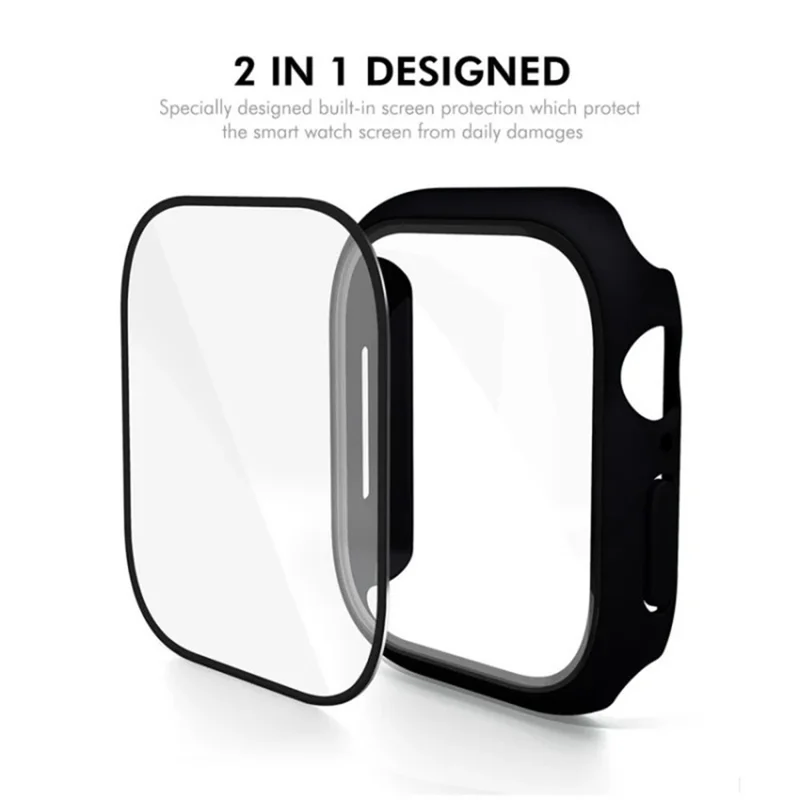 WANLONFENG For Apple Watch Series 11 / 10 42mm Watch Case PC Frame with Tempered Glass Screen Protector - Black - Pink