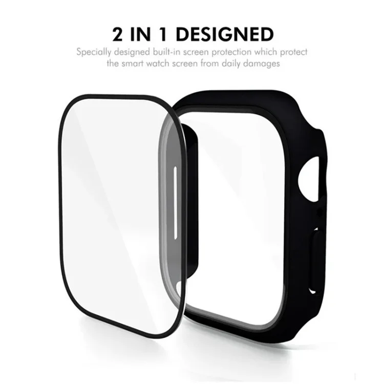 WANLONFENG Para Apple Watch Series 10 Funda de 46mm con Marco de PC y Protector de Pantalla de Vidrio Templado - Negro