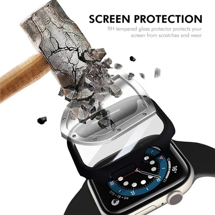 WANLONFENG Para Apple Watch Series 10 Funda de 46mm con Marco de PC y Protector de Pantalla de Vidrio Templado - Negro
