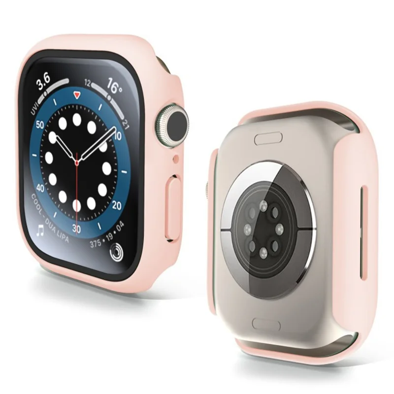 WANLONFENG For Apple Watch Series 11 / 10 46mm Watch Case PC Frame with Tempered Glass Screen Protector - Pink