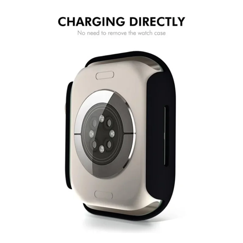 WANLONFENG For Apple Watch Series 11 / 10 46mm Watch Case PC Frame with Tempered Glass Screen Protector - Pink