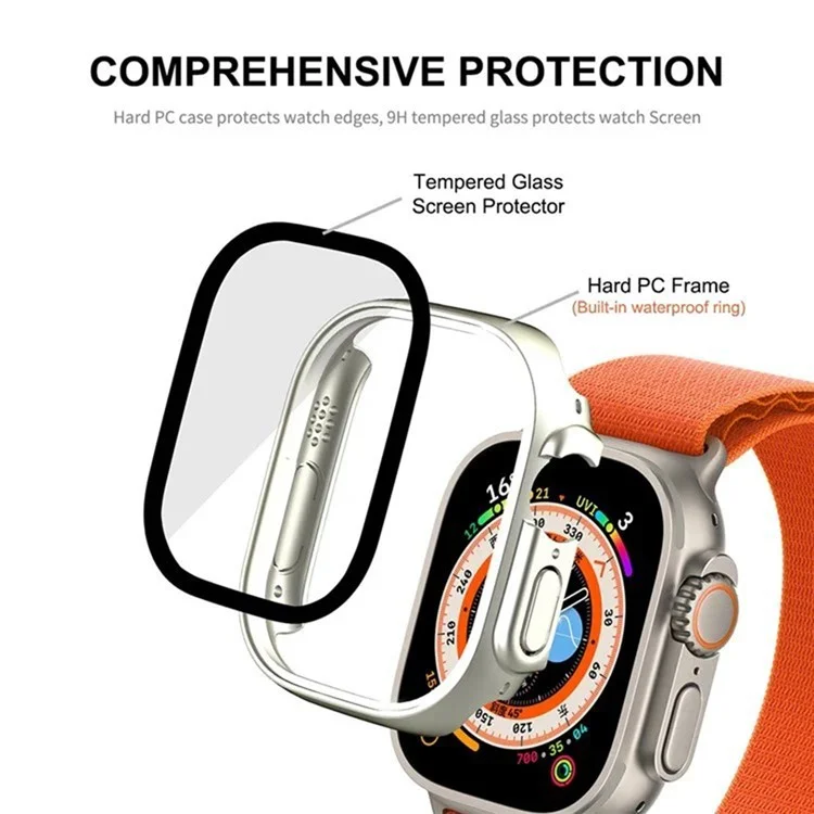 WANLONFENG For Apple Watch Ultra 2  /  Ultra 49mm 2-in-1 Hard PC Frame Waterproof Case with Tempered Glass Screen Protector - Silver