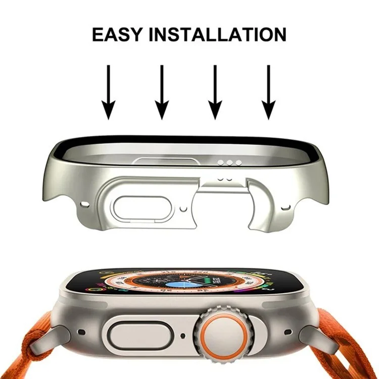WANLONFENG For Apple Watch Ultra 2  /  Ultra 49mm 2-in-1 Hard PC Frame Waterproof Case with Tempered Glass Screen Protector - Silver