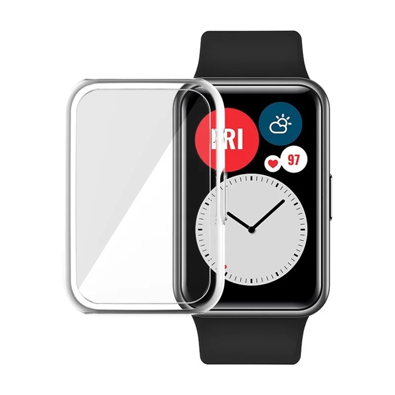 Full Coverage Electroplated TPU Smart Watch Protective Cover Case for Huawei Watch Fit - Transparent