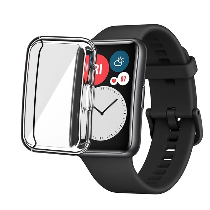 Full Coverage Electroplated TPU Smart Watch Protective Cover Case for Huawei Watch Fit - Transparent