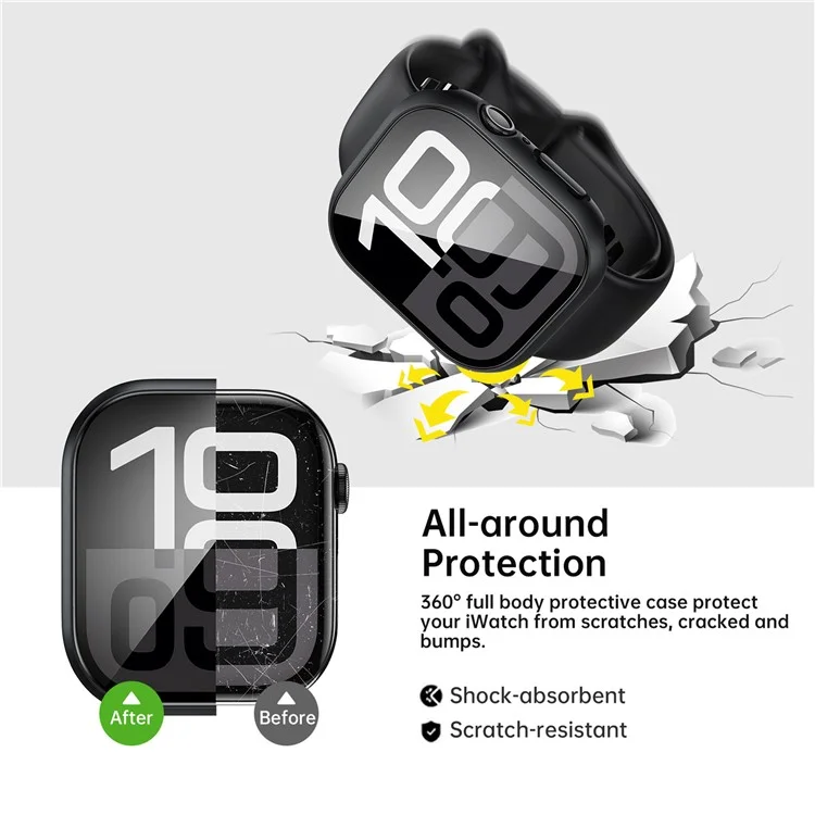 Watch Case for Apple Watch SE (2023) / SE (2022) / SE 40mm / Series 6 / 5 / 4 40mm Waterproof Dustproof PC Frame with Tempered Glass Film - Black