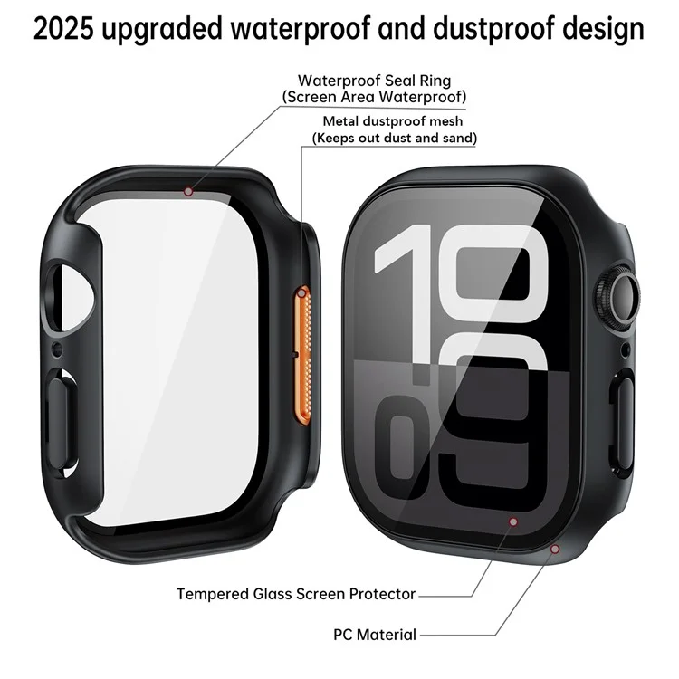 Watch Case for Apple Watch SE (2023) / SE (2022) / SE 40mm / Series 6 / 5 / 4 40mm Waterproof Dustproof PC Frame with Tempered Glass Film - Black
