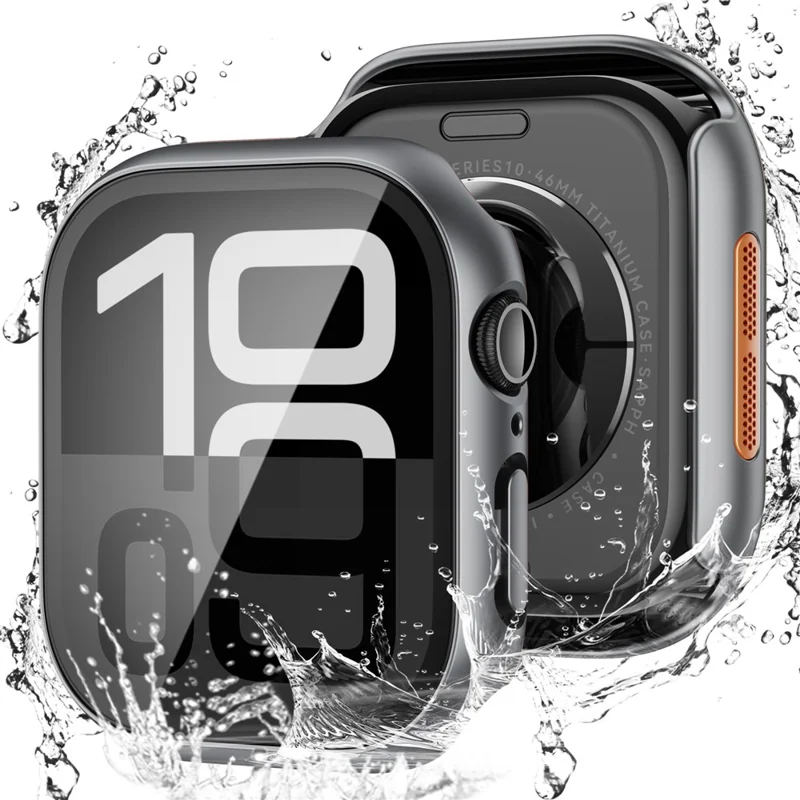 PC Watch Case for Apple Watch Series 9 / 8 / 7 41mm Waterproof Dustproof Frame with Tempered Glass Film - Titanium Black