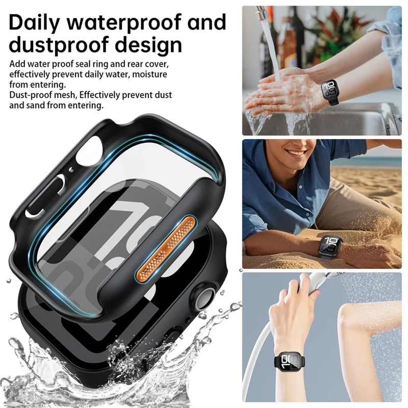PC Watch Case for Apple Watch Series 9 / 8 / 7 41mm Waterproof Dustproof Frame with Tempered Glass Film - Titanium Black