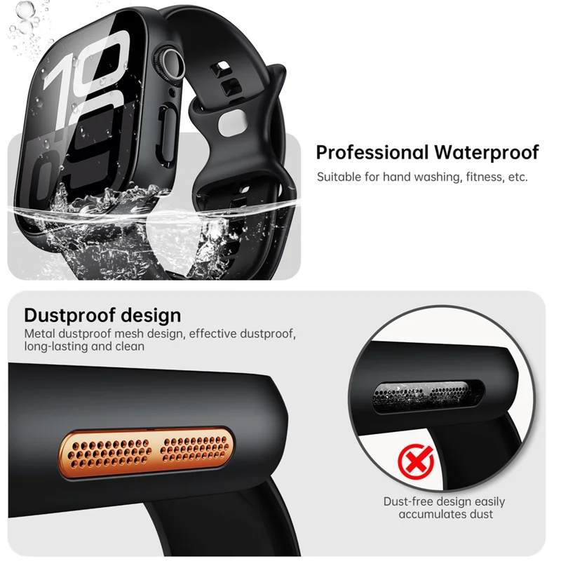 PC Watch Case for Apple Watch Series 9 / 8 / 7 41mm Waterproof Dustproof Frame with Tempered Glass Film - Titanium Black