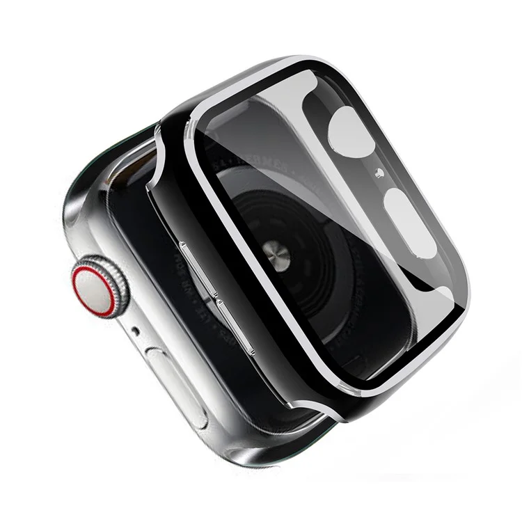 One-Piece Plated Hard PC Case with Tempered Glass Screen Protector for Apple Watch Series 3/2/1 38mm - Black / Silver