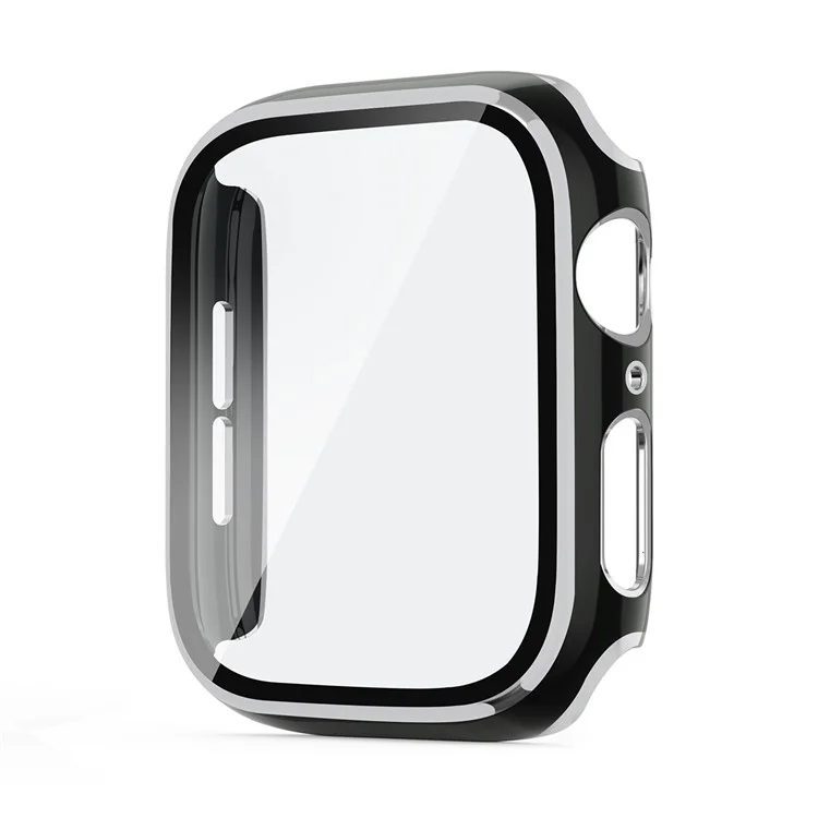 One-Piece Plated Hard PC Case with Tempered Glass Screen Protector for Apple Watch Series 3/2/1 38mm - Black / Silver